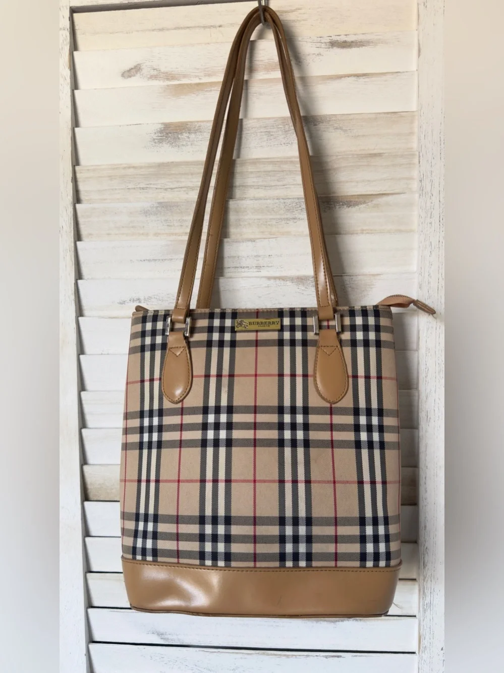 Fashion Check Pattern Faux Leather Tan Tote Bag Purse